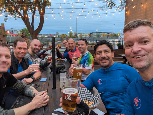 Refreshments on the Sookram's patio after a Thursday Road Ride to Headingley on September 19, 2025