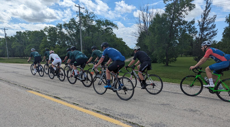 enjoying a tailwind riding east towards St-François-Xavier