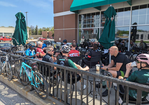 getting to know each other over coffee after our Sunday open house in May 2024