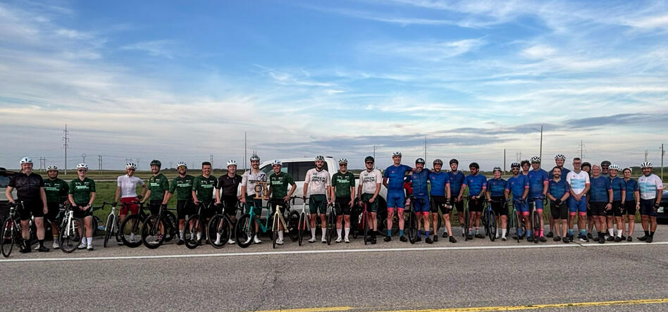 members of Red River Cycling Club (blue jerseys) and Green Route Cycling Club (green jerseys) who participated in the 2026 Red-Green Challenge Cup p/b Sookram's